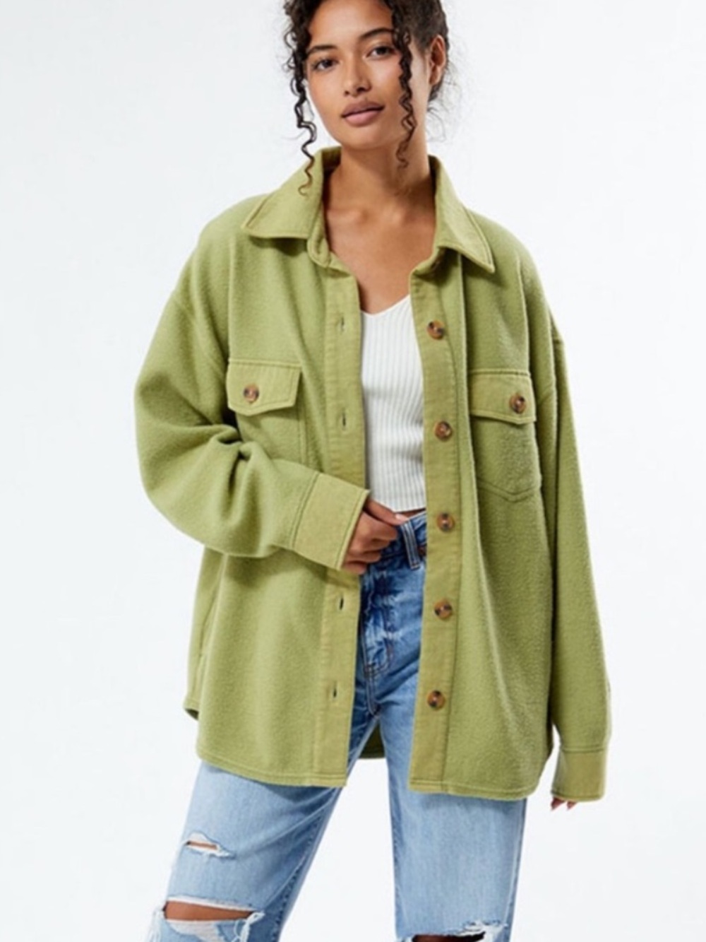 Billabong Green Utility Jacket ‘Anytime Shacket’ Oversized Avocado Fleece M